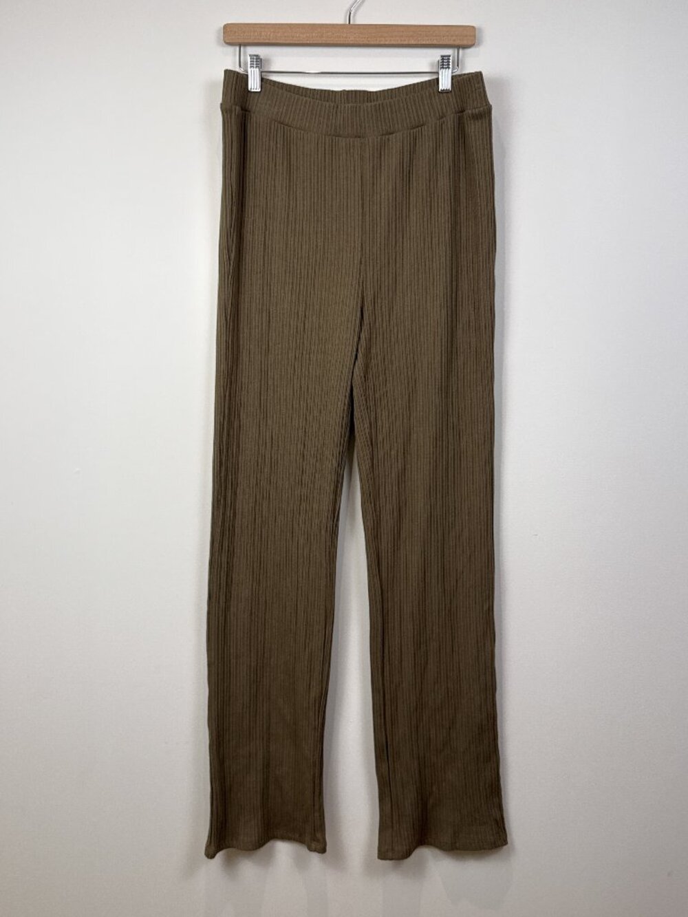 Noisy May Brown Ribbed High Waist Straight Leg Pants Rib Knit Lounge Pants XL